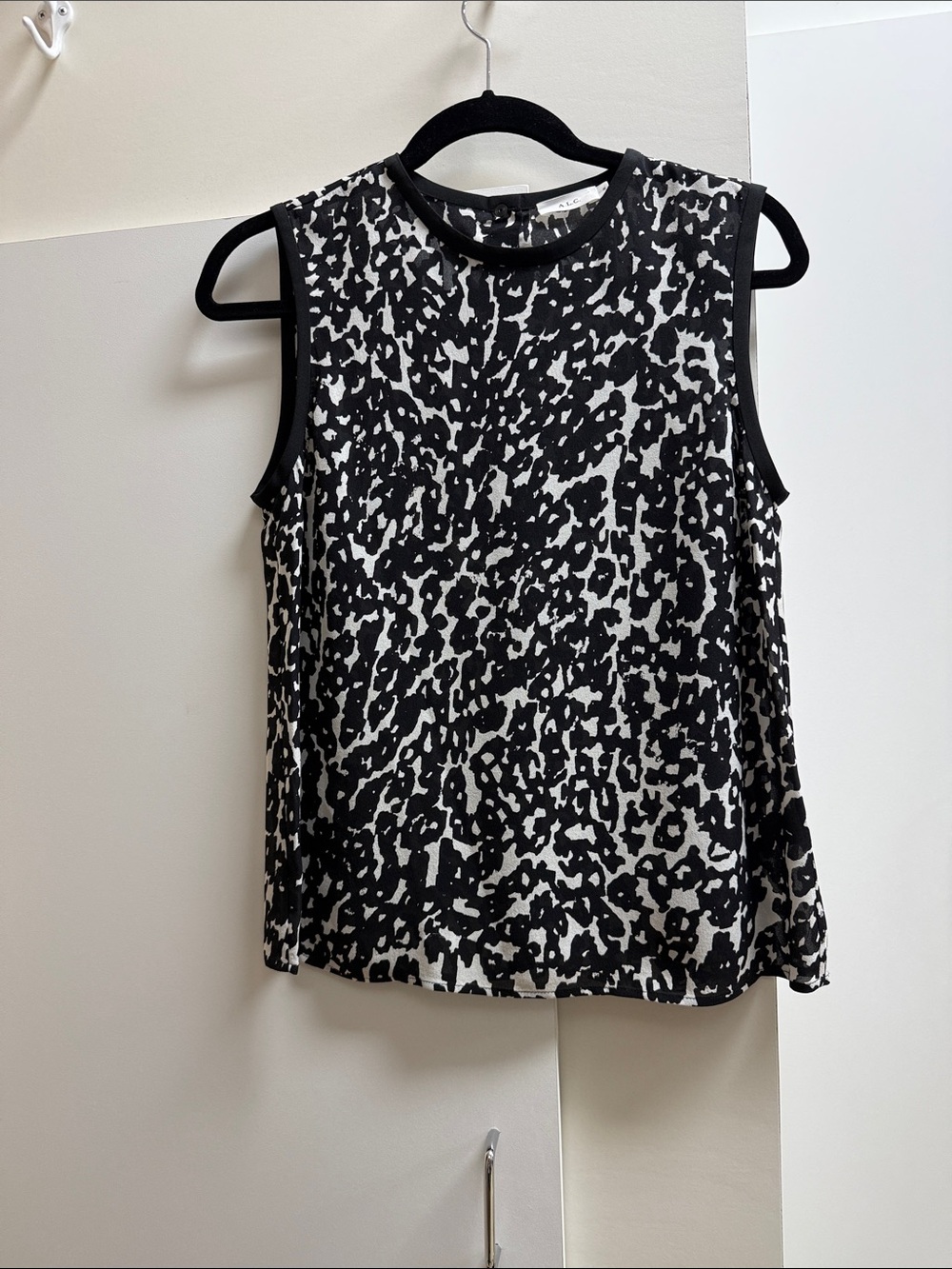 A.L.C. Black and White Animal-Print Sleeveless Tank